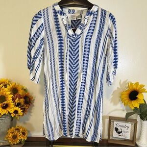 Blue and White Geometric Swim Coverup